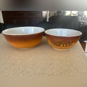 Vintage Pyrex Nesting Mixing Bowls Old Orchard Fruit Brown Ombre